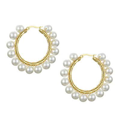 Pearl Hoop, Gold Hoop, Stainless Steel Gold Hoop