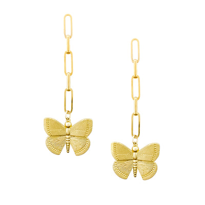Butterfly Drop Earrings, Gold Statement Earrings, Gold Butterfly Earrings