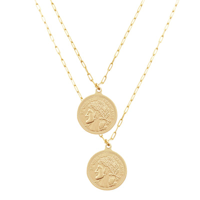 gold coin necklace, gold layered necklace, gold layering necklace